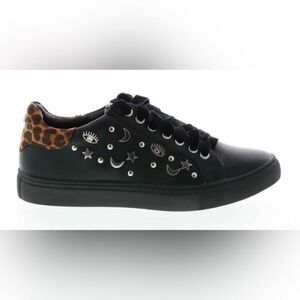 NIB Sbicca Clark Black Leopard Sneakers Embellished w/Stars Moons - Size 7.5